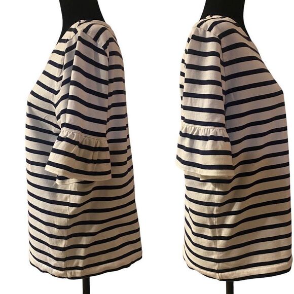 J. Crew Reimagined Stripe Flutter Sleeve Cotton Top - Picture 3 of 11